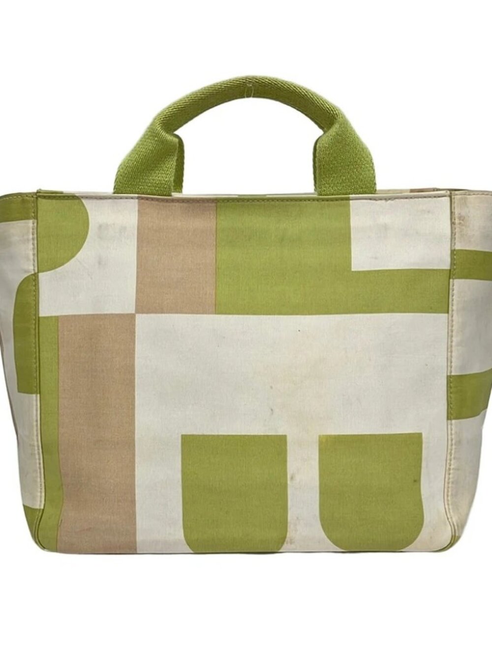 BALLY Busy B Light Green Cream Beige Canvas Handbag